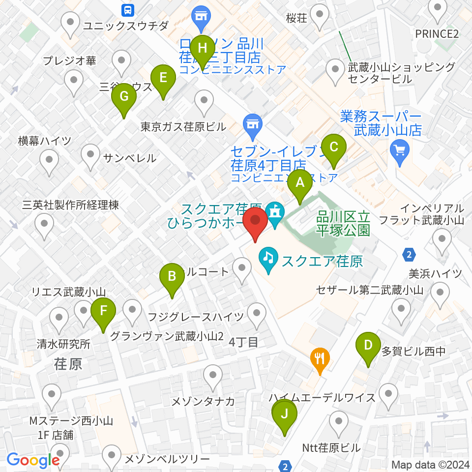 スクエア荏原 ひらつかホール周辺の駐車場・コインパーキング一覧地図