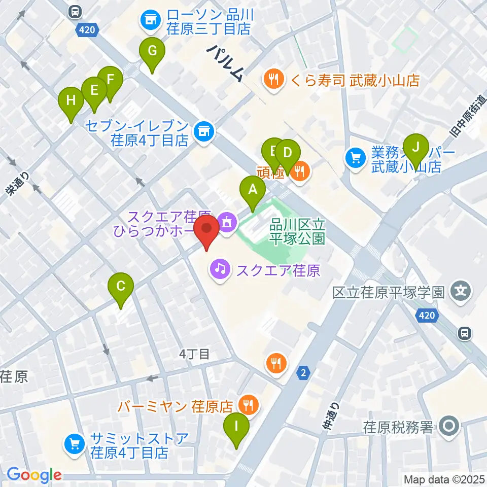 スクエア荏原 ひらつかホール周辺の駐車場・コインパーキング一覧地図