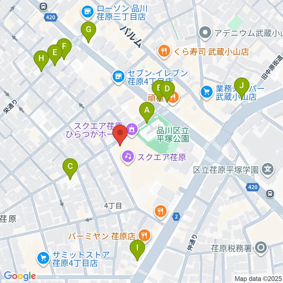 スクエア荏原 ひらつかホール周辺の駐車場・コインパーキング一覧地図