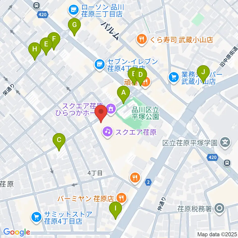 スクエア荏原 ひらつかホール周辺の駐車場・コインパーキング一覧地図