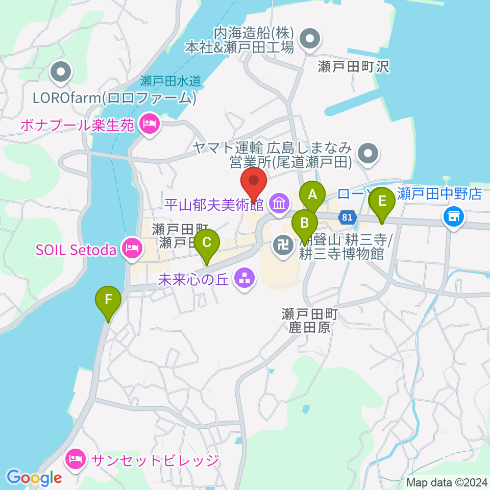 尾道市瀬戸田市民会館周辺の駐車場・コインパーキング一覧地図