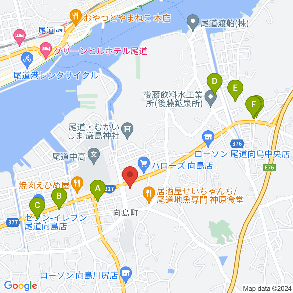 尾道市民センターむかいしま文化ホール周辺の駐車場・コインパーキング一覧地図
