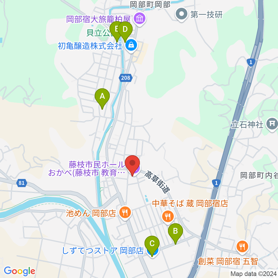 藤枝市民ホールおかべ周辺の駐車場・コインパーキング一覧地図