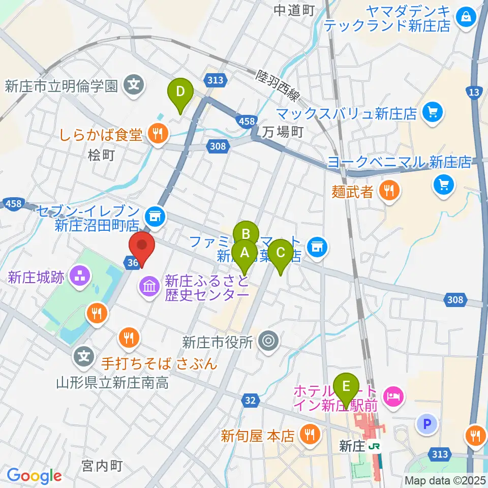 新庄市民文化会館周辺の駐車場・コインパーキング一覧地図