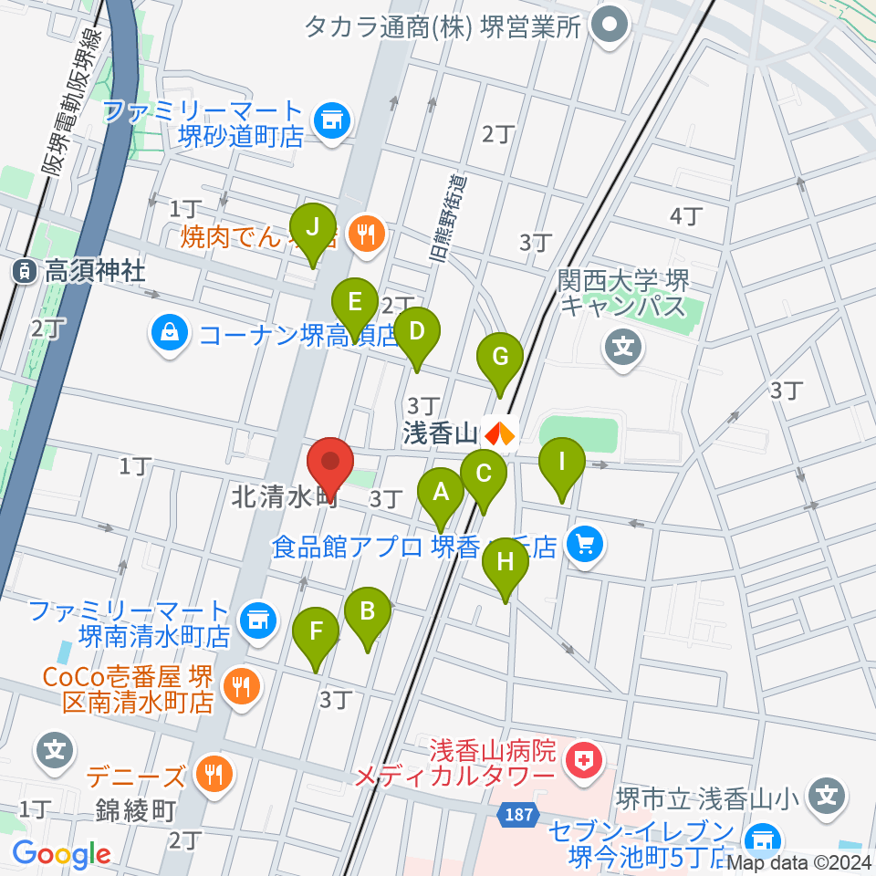 JwaGuitar音楽教室周辺の駐車場・コインパーキング一覧地図