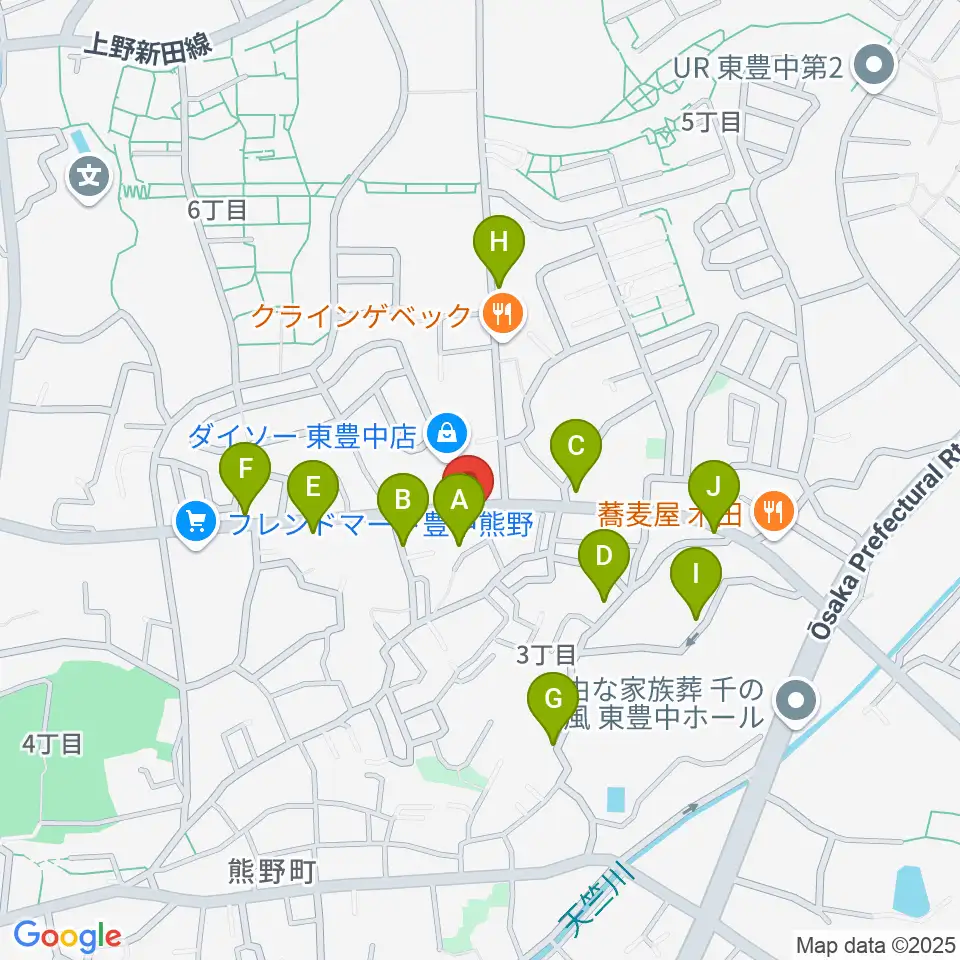 玉田ピアノ東豊中センター周辺の駐車場・コインパーキング一覧地図