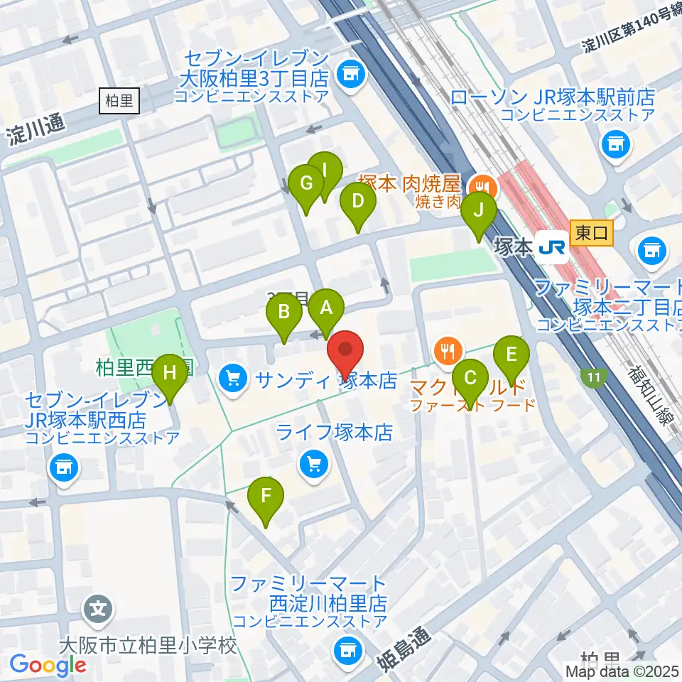 玉田ピアノ 塚本センター周辺の駐車場・コインパーキング一覧地図