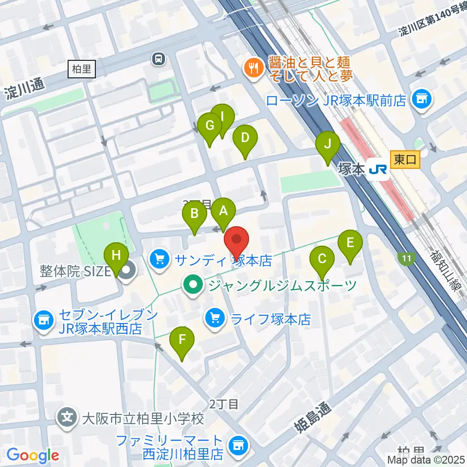 玉田ピアノ 塚本センター周辺の駐車場・コインパーキング一覧地図