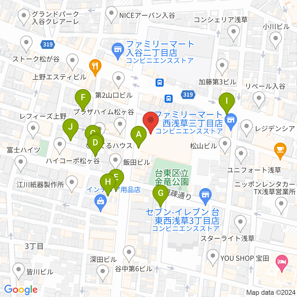 台東区生涯学習センター周辺の駐車場・コインパーキング一覧地図