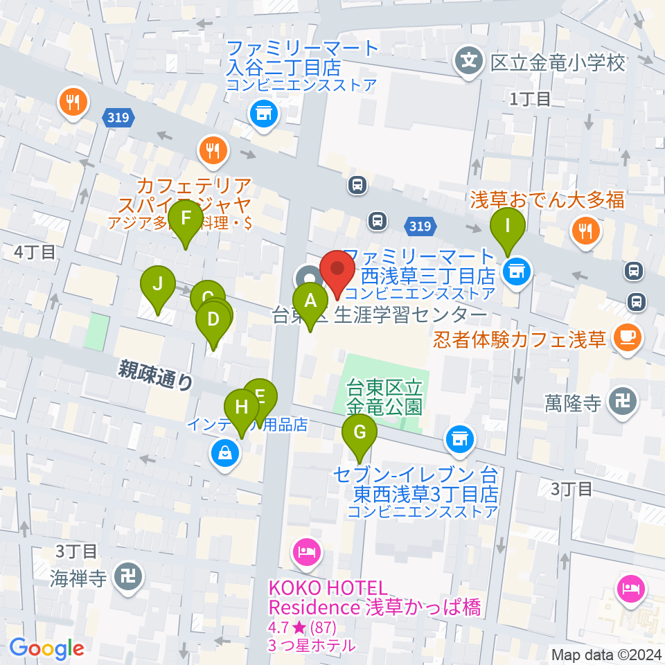 台東区生涯学習センター周辺の駐車場・コインパーキング一覧地図