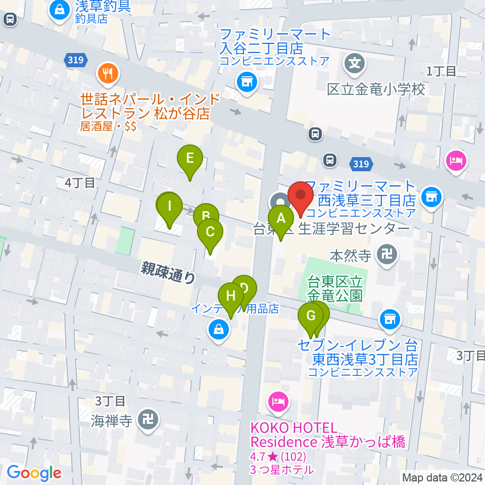 台東区生涯学習センター周辺の駐車場・コインパーキング一覧地図