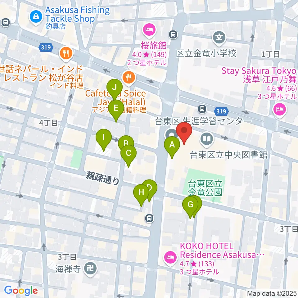 台東区生涯学習センター周辺の駐車場・コインパーキング一覧地図