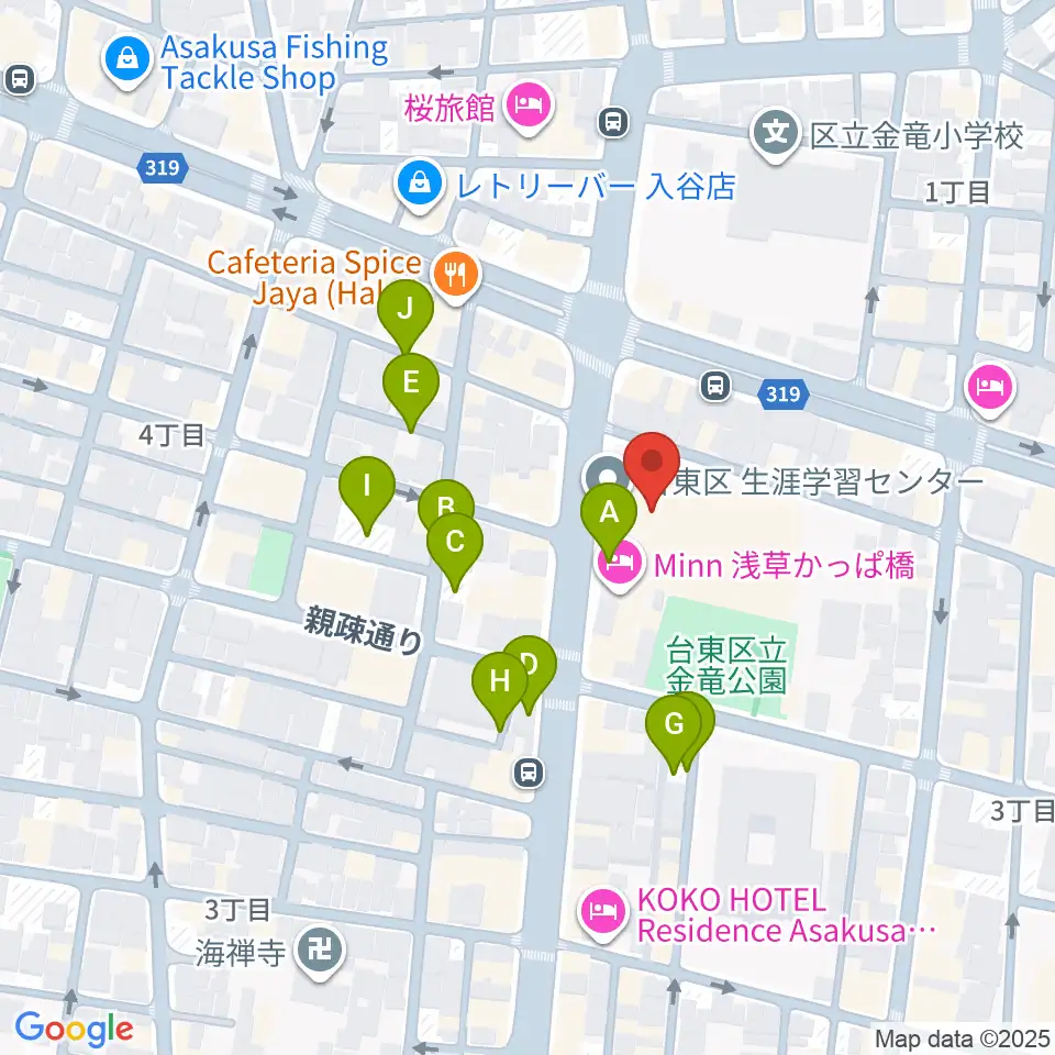 台東区生涯学習センター周辺の駐車場・コインパーキング一覧地図