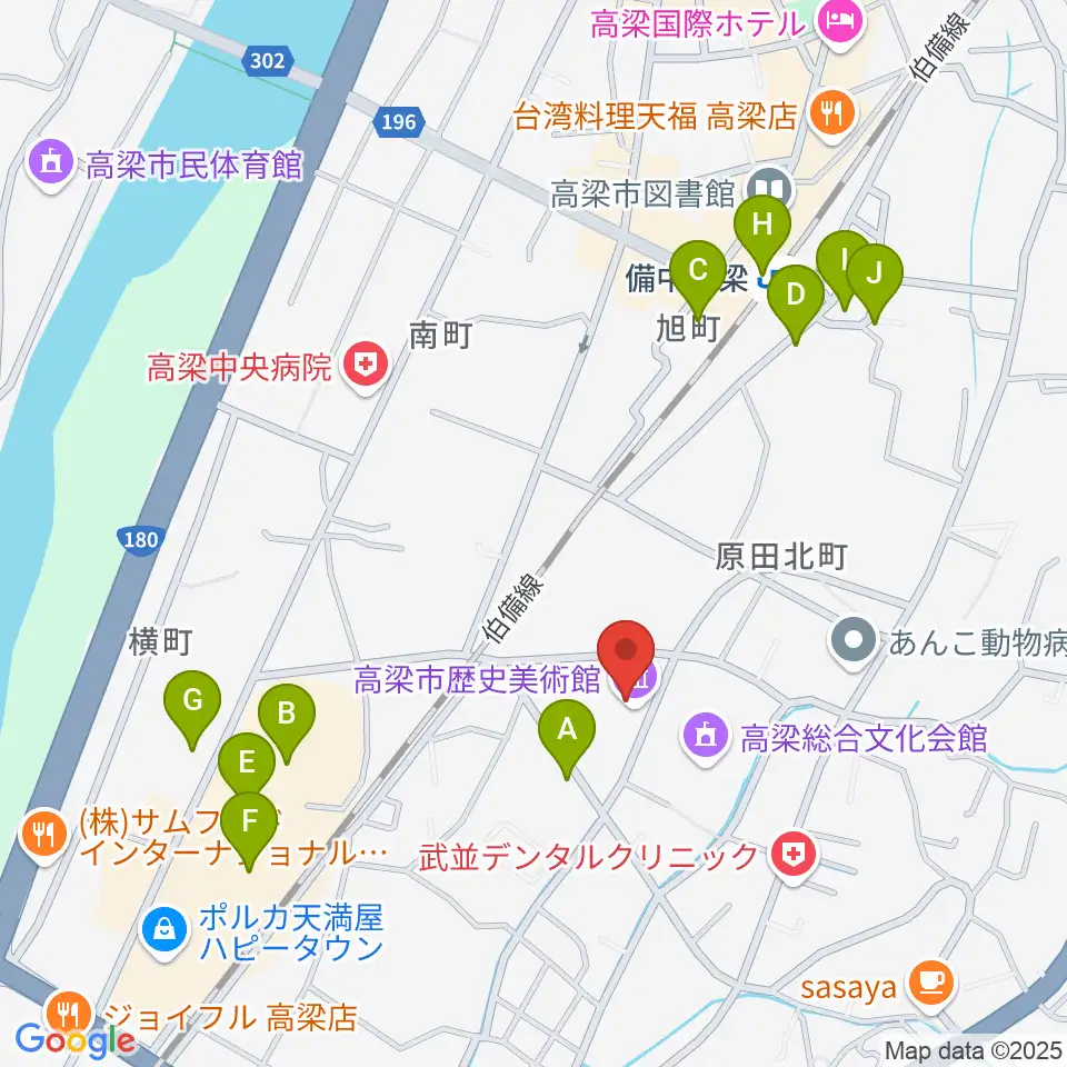 高梁市文化交流館周辺の駐車場・コインパーキング一覧地図