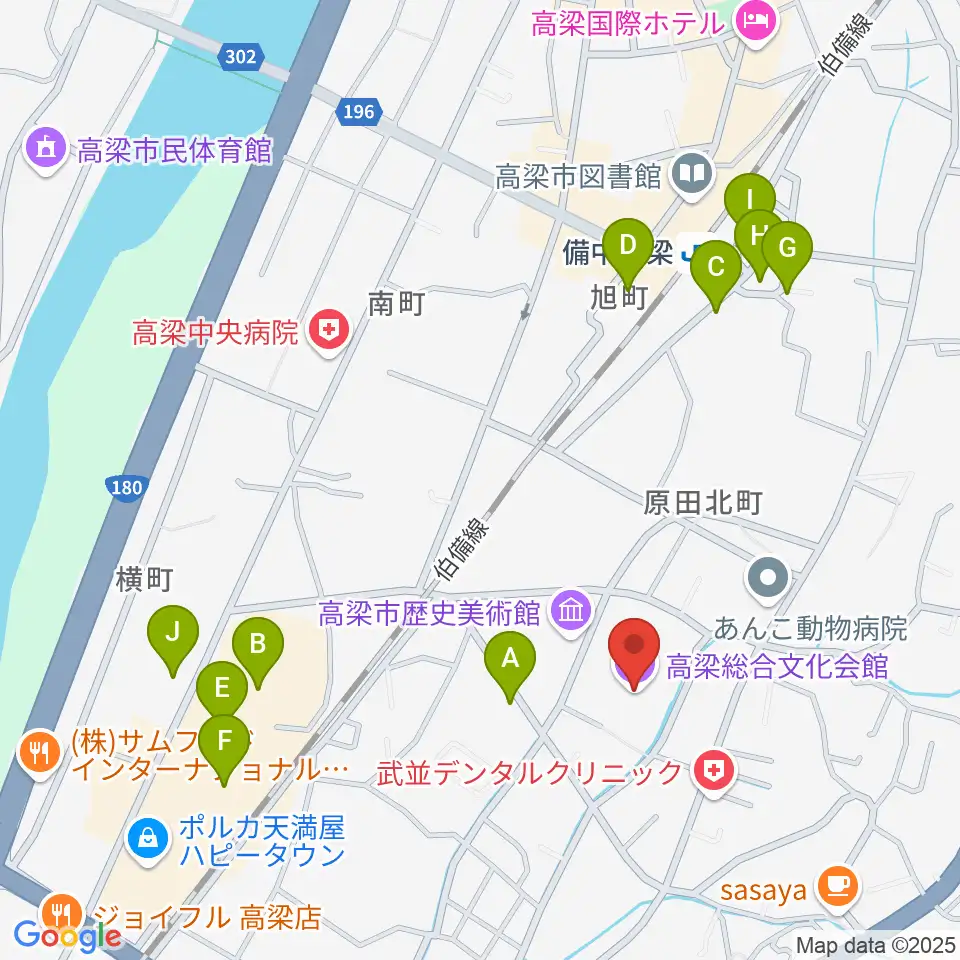 高梁総合文化会館周辺の駐車場・コインパーキング一覧地図