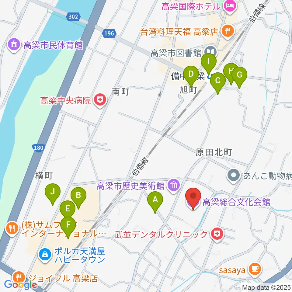高梁総合文化会館周辺の駐車場・コインパーキング一覧地図