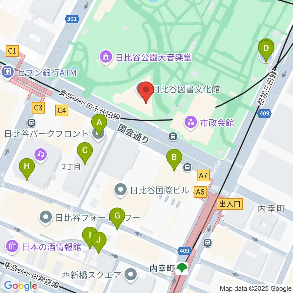 日比谷コンベンションホール周辺の駐車場・コインパーキング一覧地図