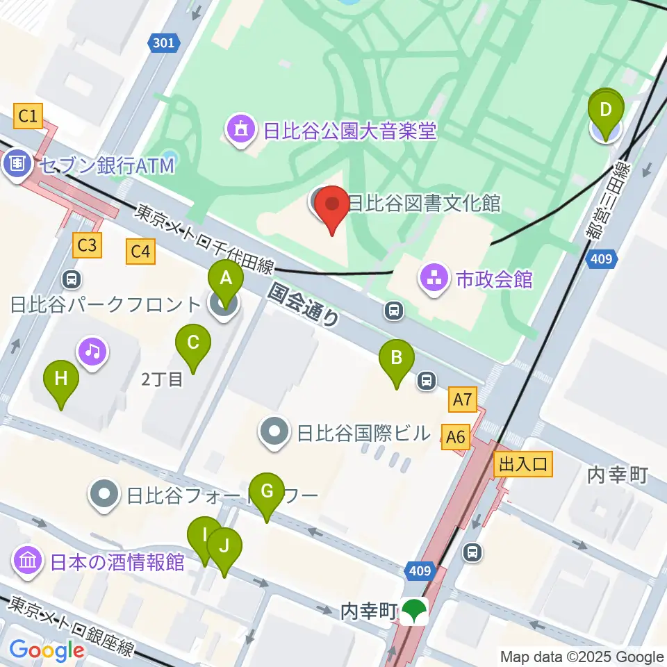 日比谷コンベンションホール周辺の駐車場・コインパーキング一覧地図
