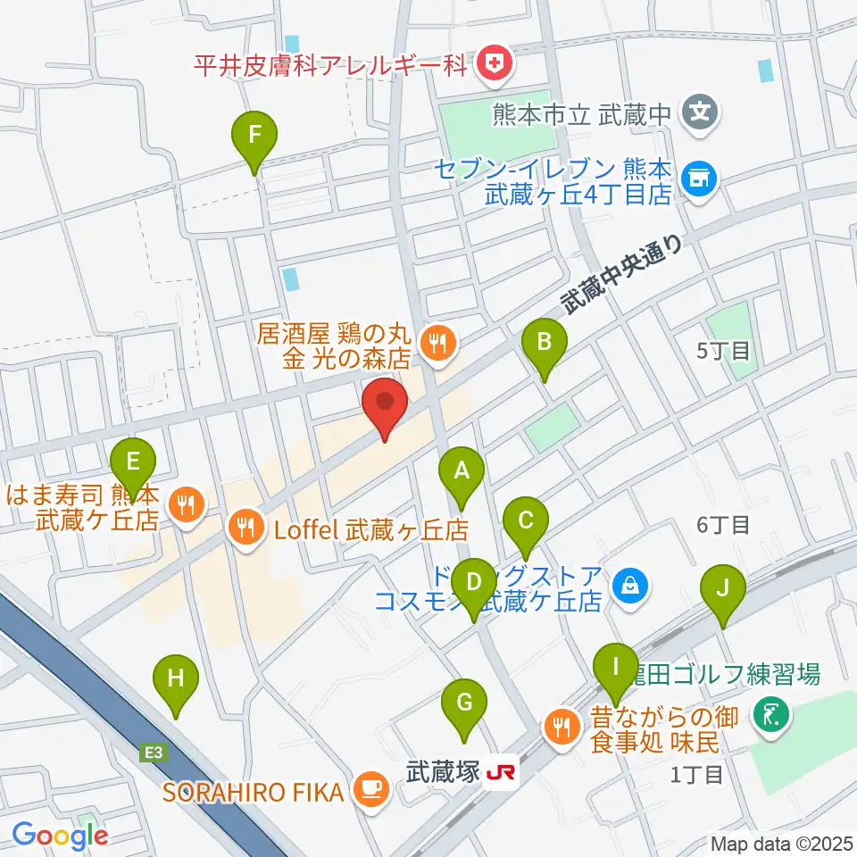 大谷楽器 武蔵ヶ丘教室周辺の駐車場・コインパーキング一覧地図