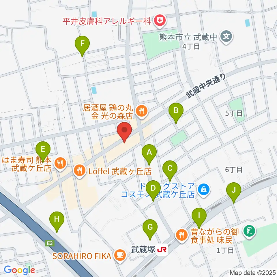 大谷楽器 武蔵ヶ丘教室周辺の駐車場・コインパーキング一覧地図