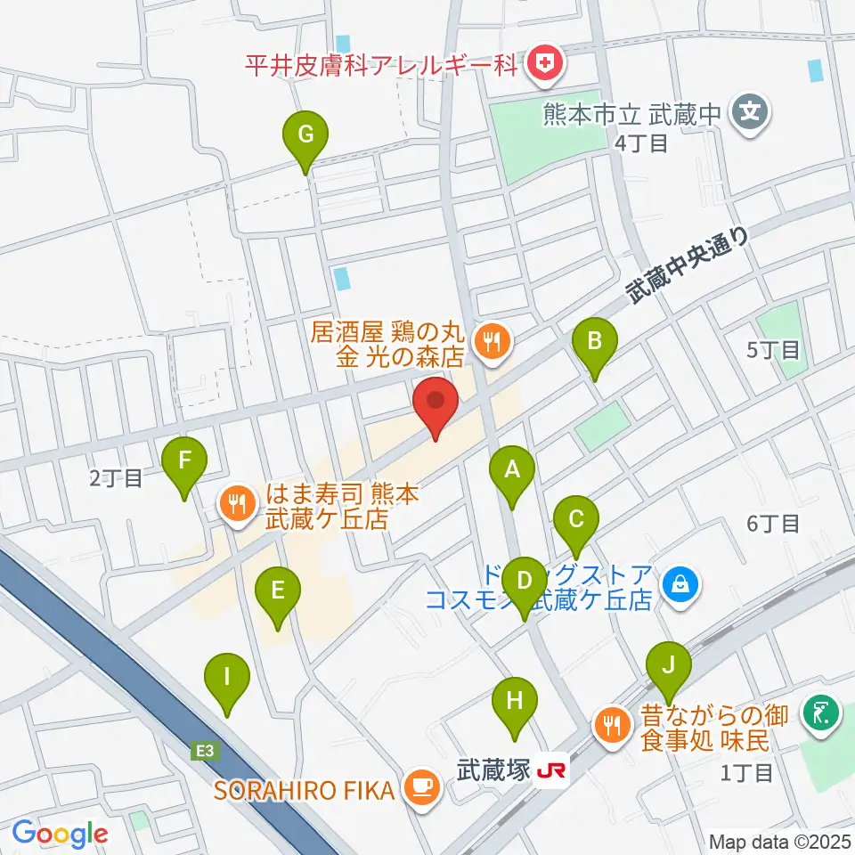 大谷楽器 武蔵ヶ丘教室周辺の駐車場・コインパーキング一覧地図