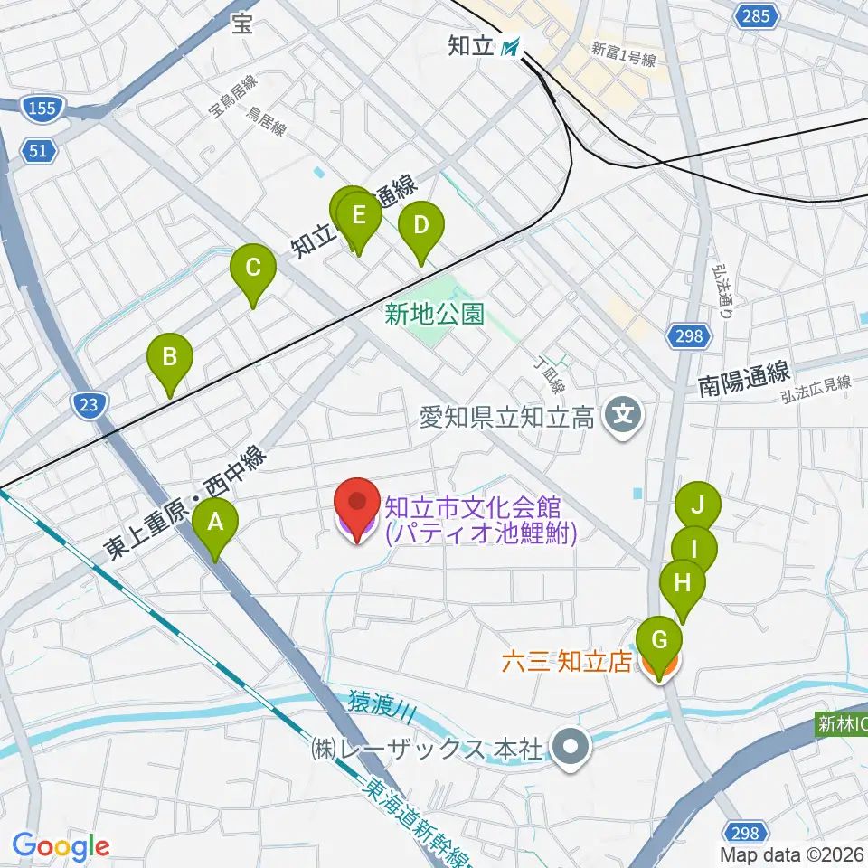 パティオ池鯉鮒 知立市文化会館 周辺の駐車場 コインパーキング一覧マップ