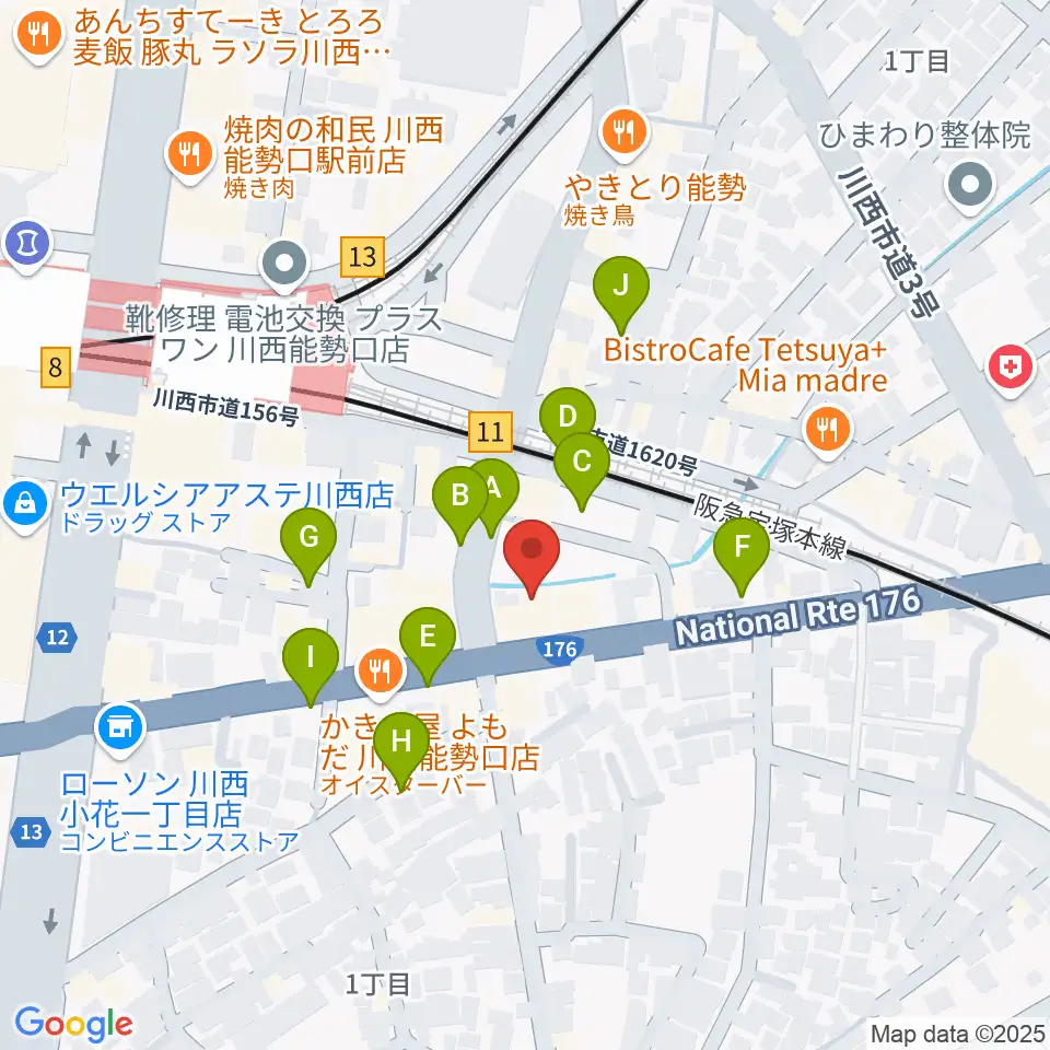 ハセガワ楽器 川西第一センター周辺の駐車場・コインパーキング一覧地図