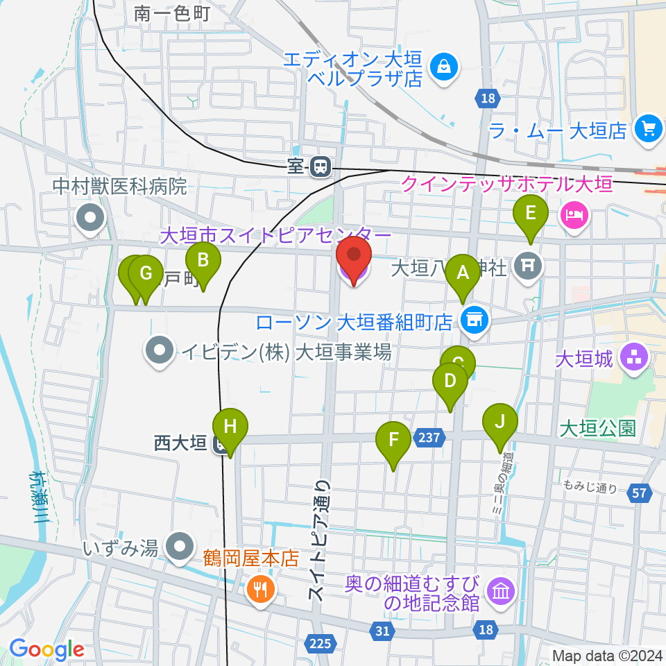 大垣市スイトピアセンター周辺の駐車場・コインパーキング一覧地図