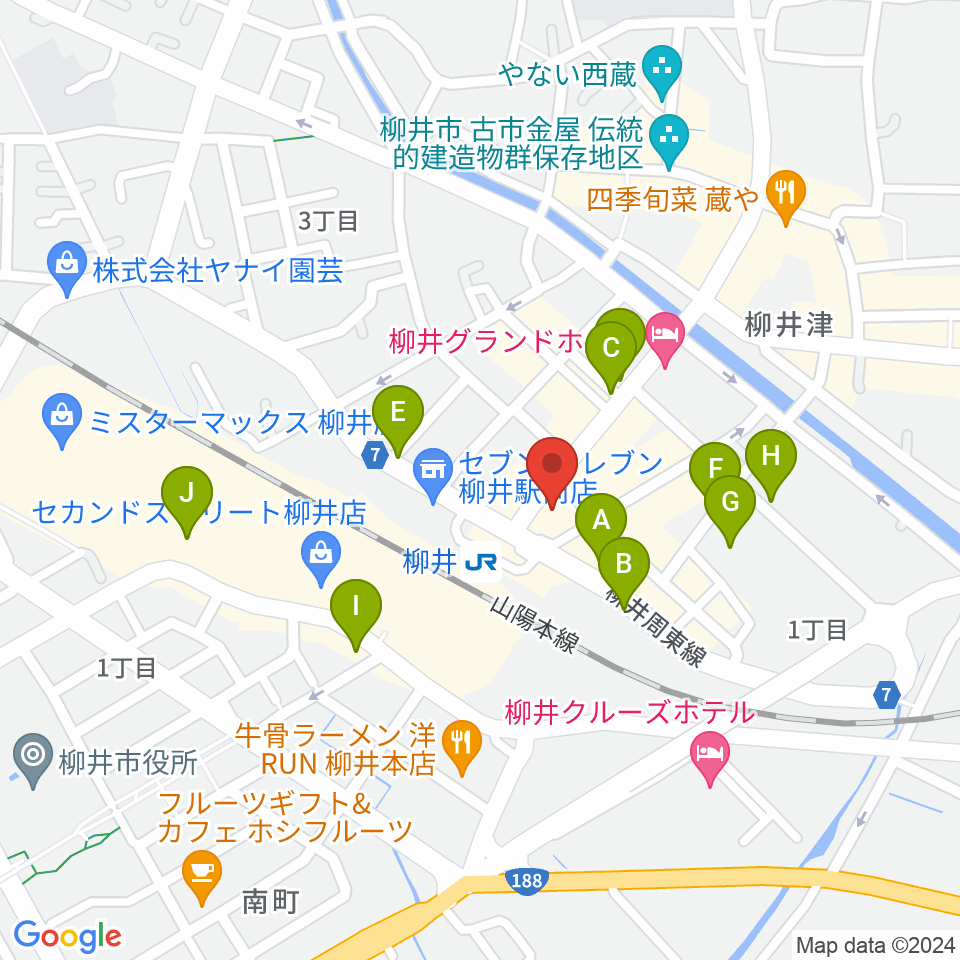 ふちだ楽器店 柳井音楽センター周辺の駐車場・コインパーキング一覧地図