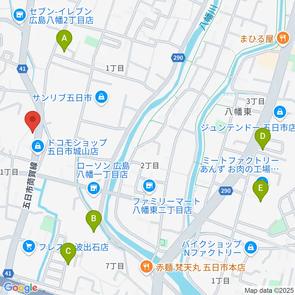 ふちだ楽器店 八幡センター周辺の駐車場・コインパーキング一覧地図