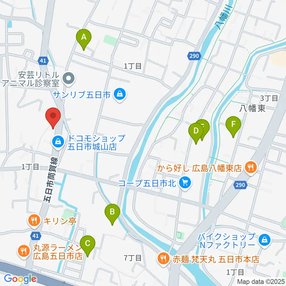 ふちだ楽器店 八幡センター周辺の駐車場・コインパーキング一覧地図