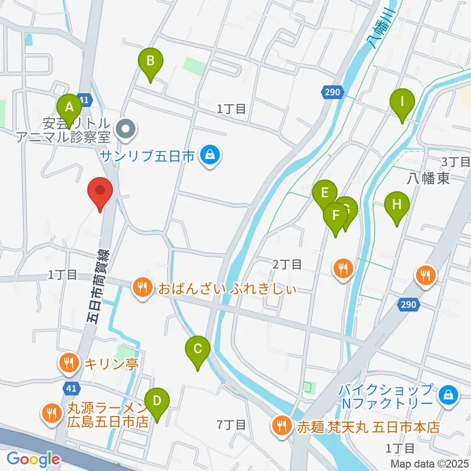 ふちだ楽器店 八幡センター周辺の駐車場・コインパーキング一覧地図