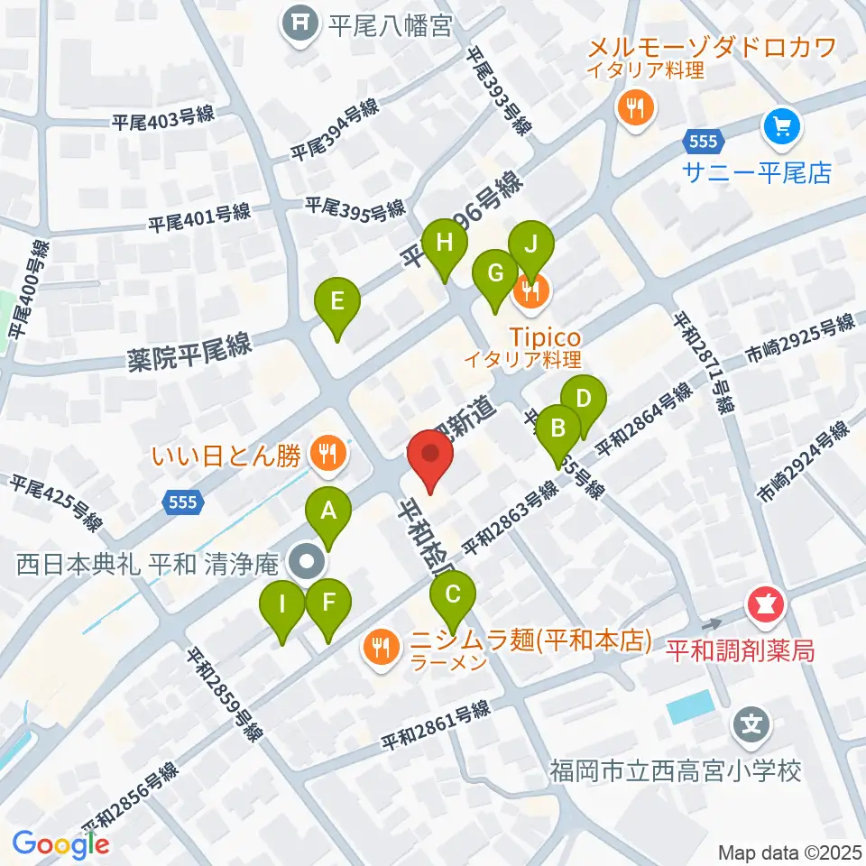 フカノ楽器店 平尾ピアノ教室周辺の駐車場・コインパーキング一覧地図