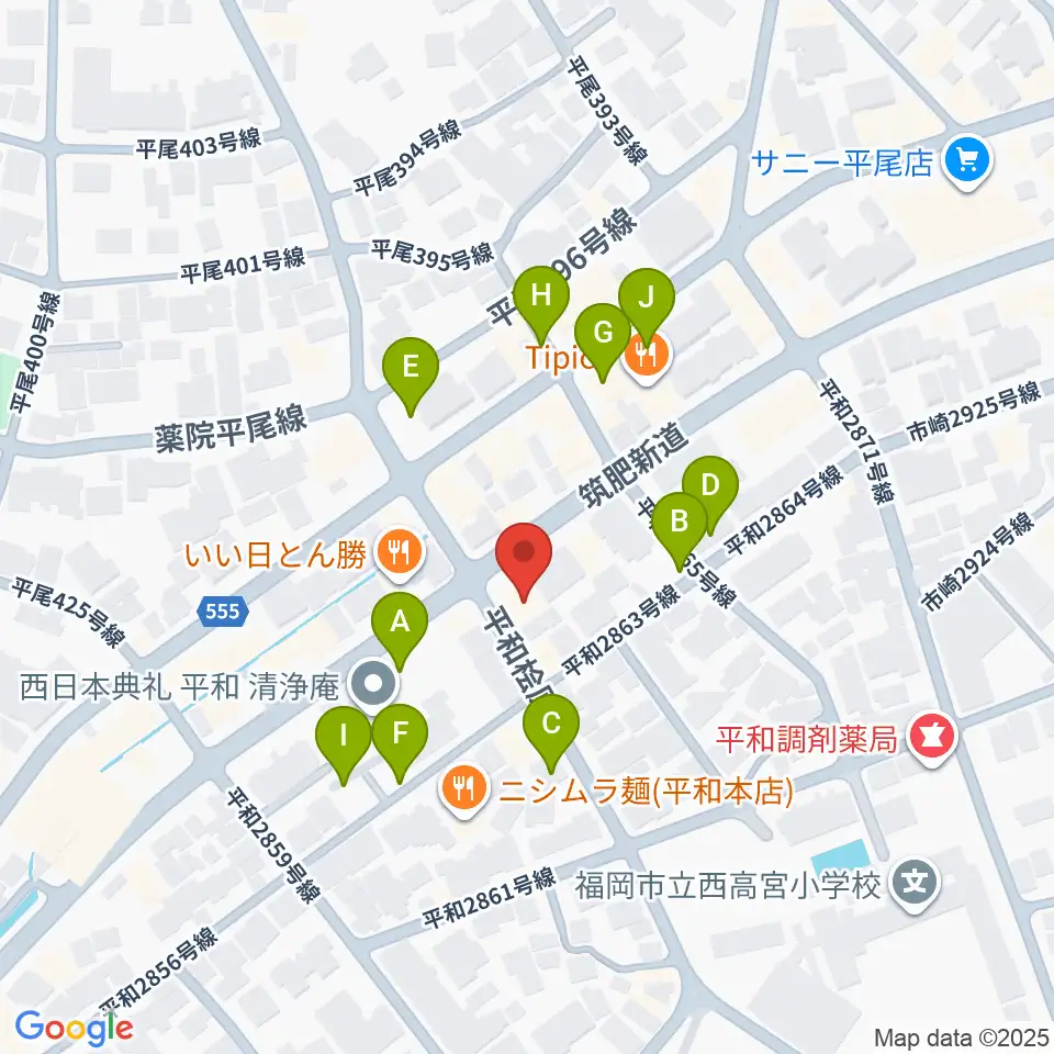フカノ楽器店 平尾ピアノ教室周辺の駐車場・コインパーキング一覧地図