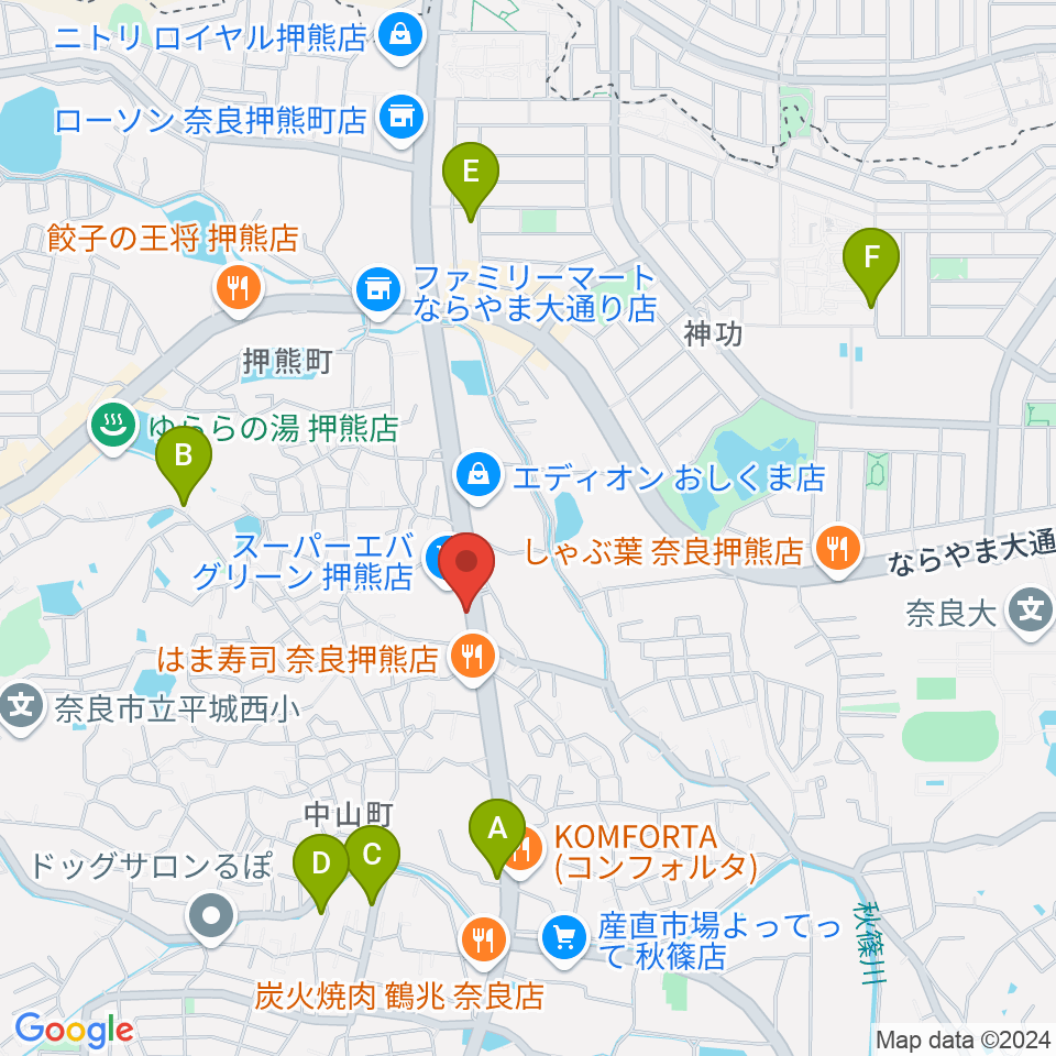 天理楽器 奈良店周辺の駐車場・コインパーキング一覧地図