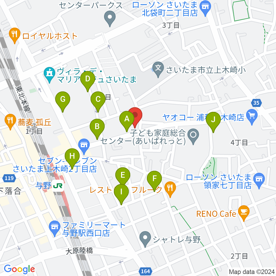 柏屋楽器 木崎ミュージックセンター周辺の駐車場・コインパーキング一覧地図