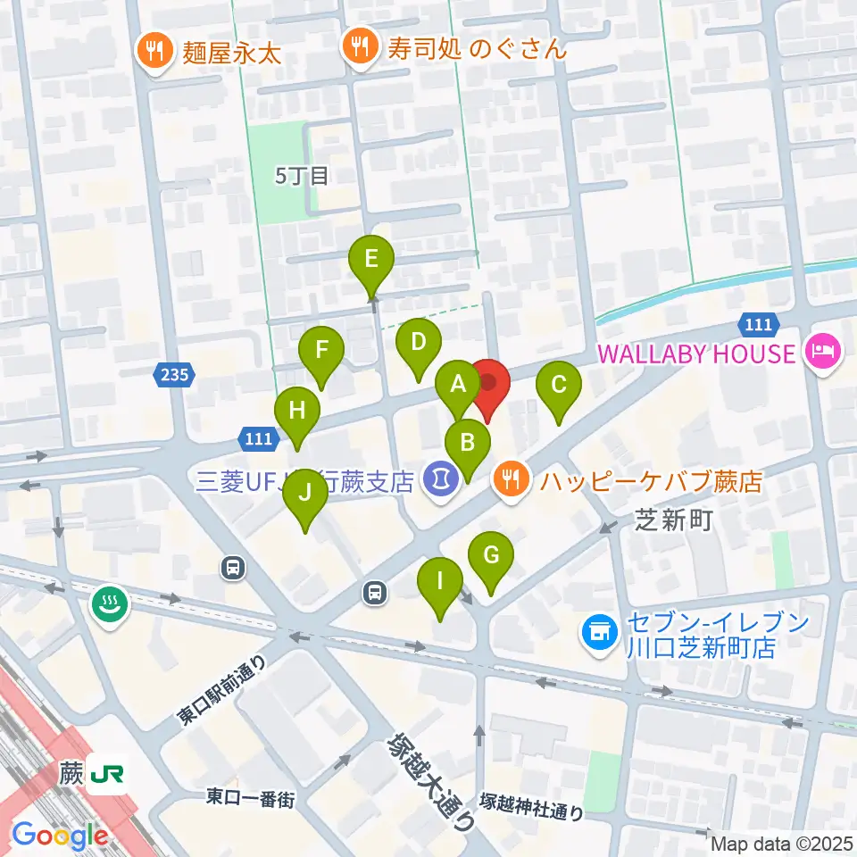 柏屋楽器 蕨ミュージックセンター周辺の駐車場・コインパーキング一覧地図