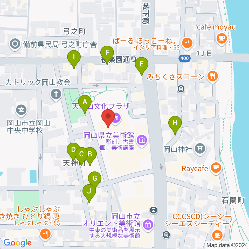 岡山県天神山文化プラザ周辺の駐車場・コインパーキング一覧地図