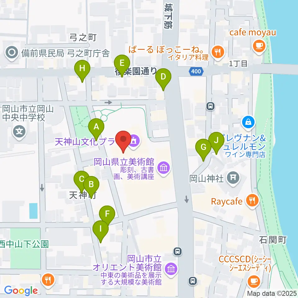 岡山県天神山文化プラザ周辺の駐車場・コインパーキング一覧地図
