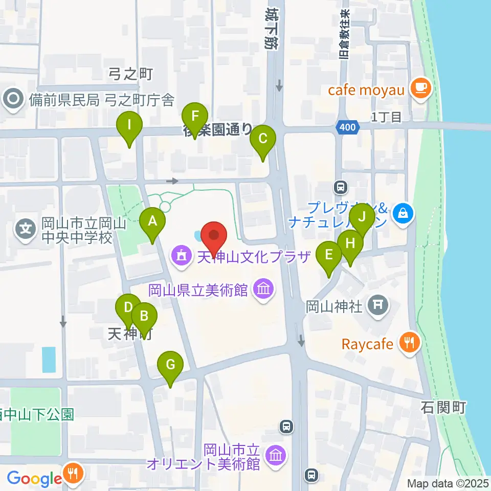 岡山県天神山文化プラザ周辺の駐車場・コインパーキング一覧地図