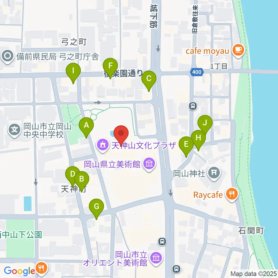 岡山県天神山文化プラザ周辺の駐車場・コインパーキング一覧地図