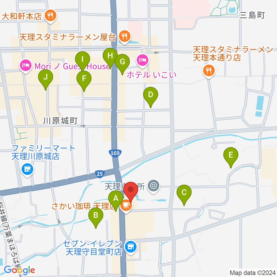 天理市文化センター周辺の駐車場・コインパーキング一覧地図