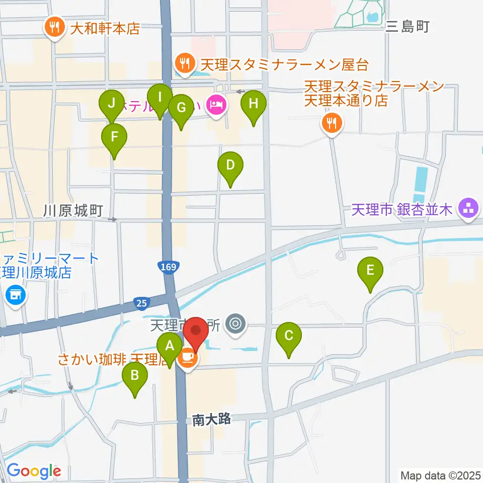 天理市文化センター周辺の駐車場・コインパーキング一覧地図