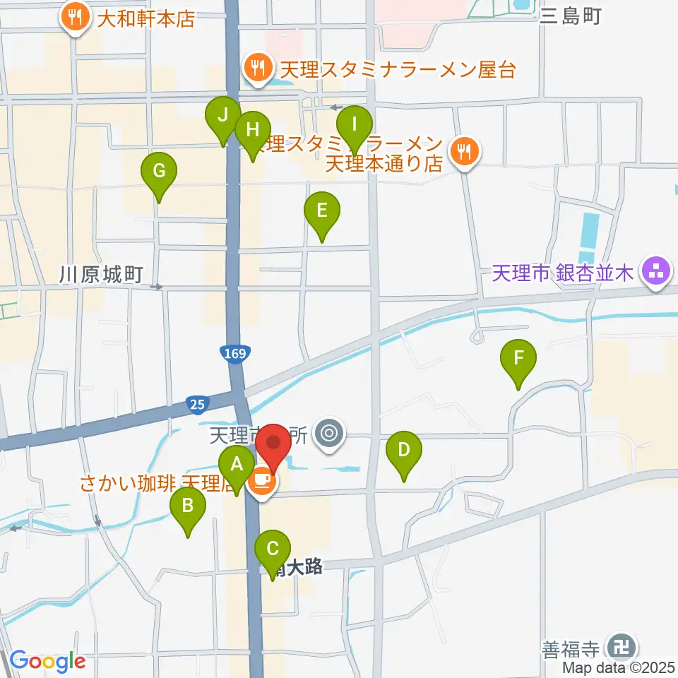 天理市文化センター周辺の駐車場・コインパーキング一覧地図