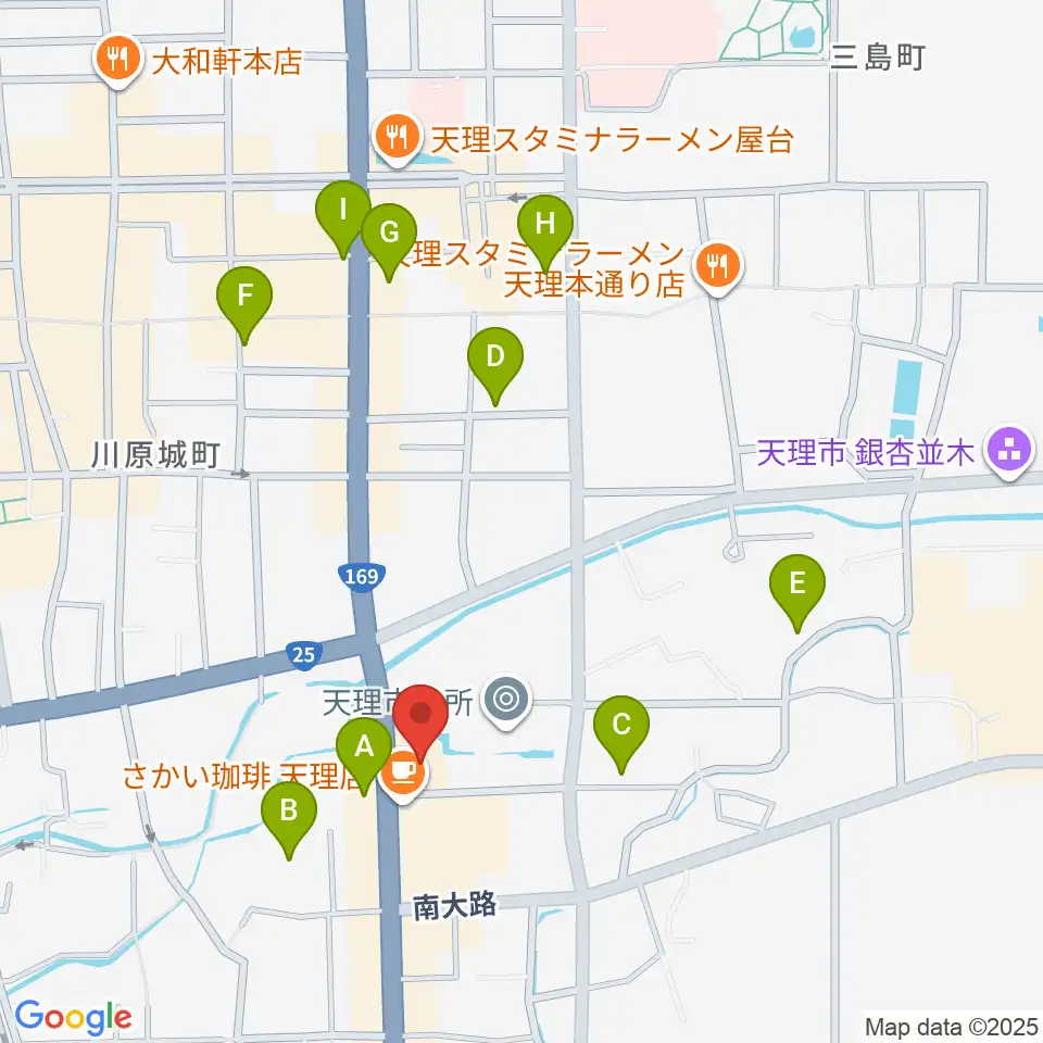 天理市文化センター周辺の駐車場・コインパーキング一覧地図