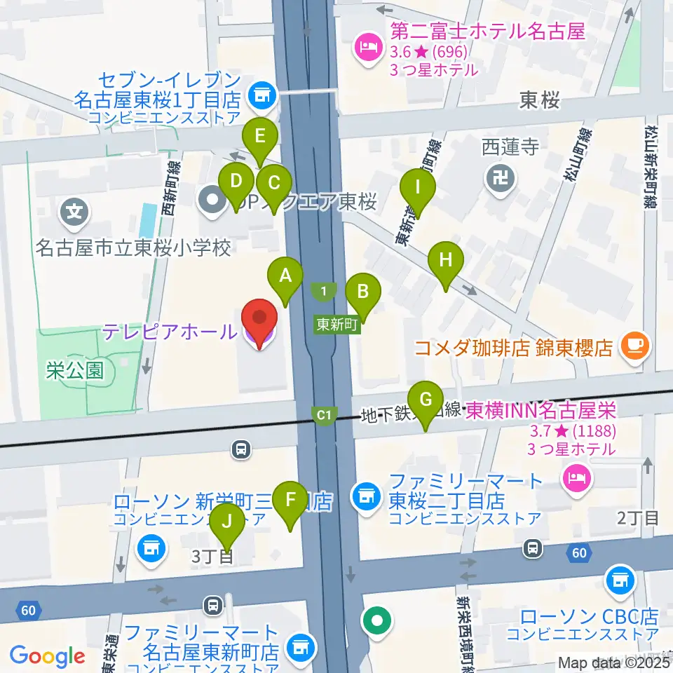 テレピアホール周辺の駐車場・コインパーキング一覧地図