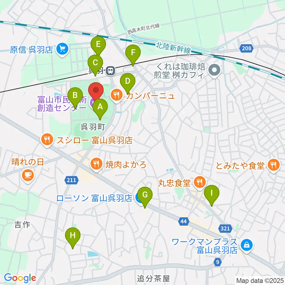 富山市民芸術創造センター周辺の駐車場・コインパーキング一覧地図