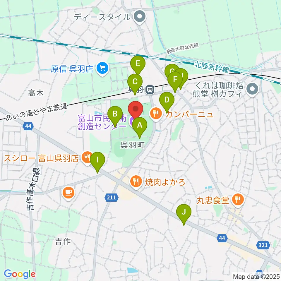 富山市民芸術創造センター周辺の駐車場・コインパーキング一覧地図