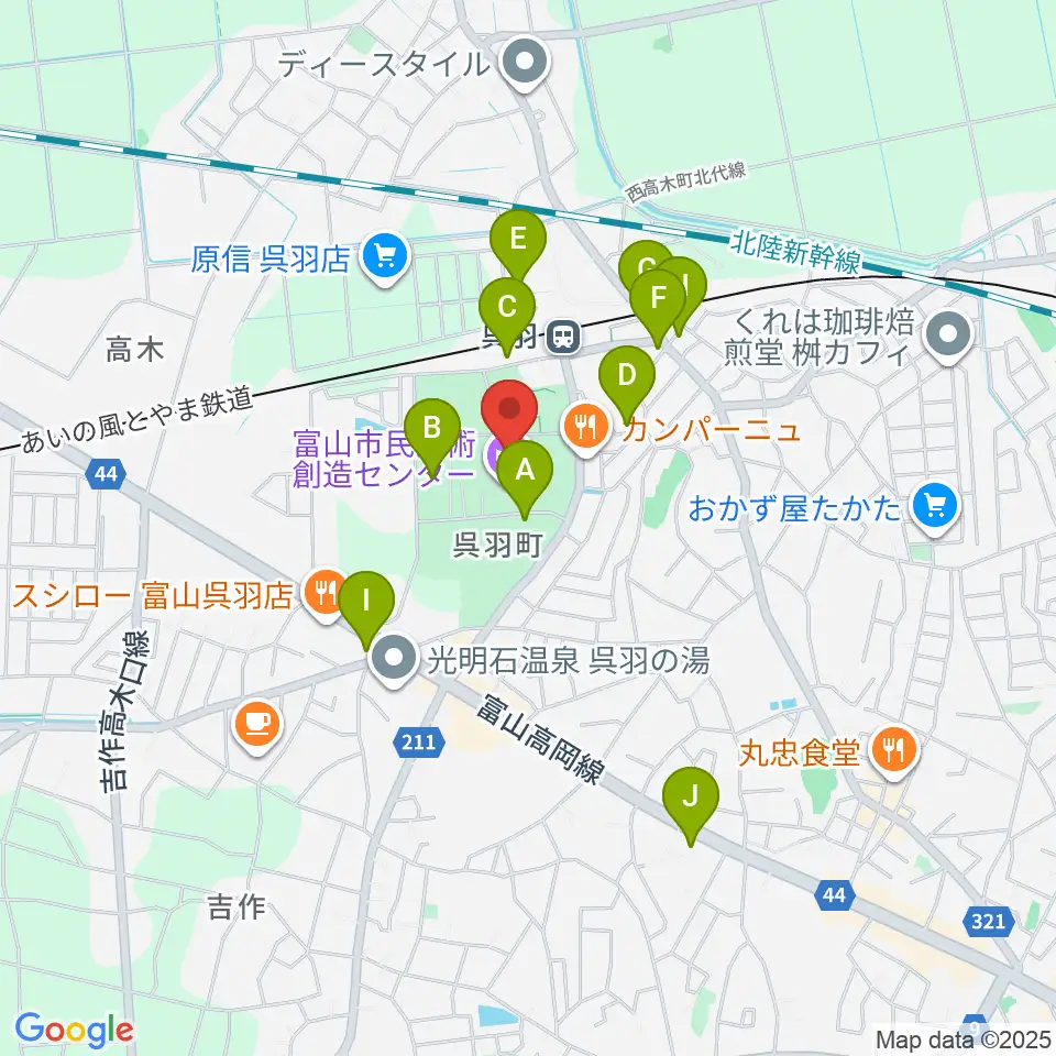 富山市民芸術創造センター周辺の駐車場・コインパーキング一覧地図