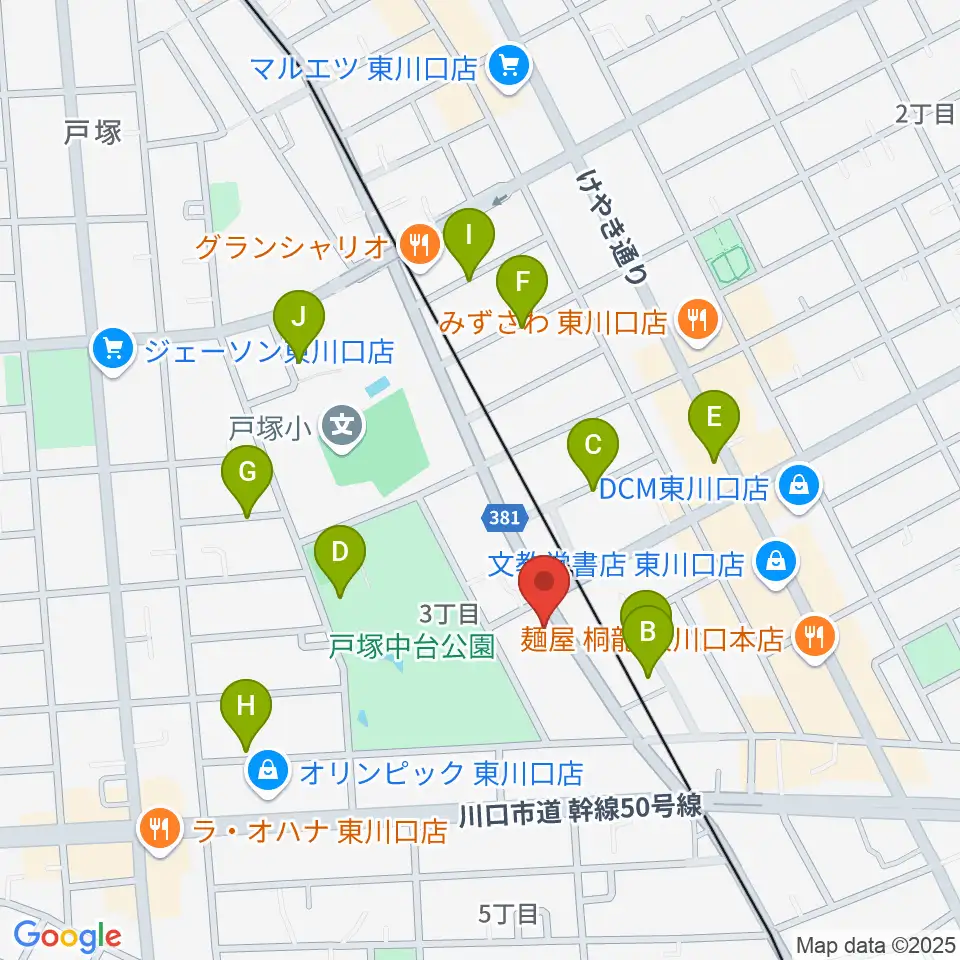 柏屋楽器 ミュージックサロン東川口周辺の駐車場・コインパーキング一覧地図